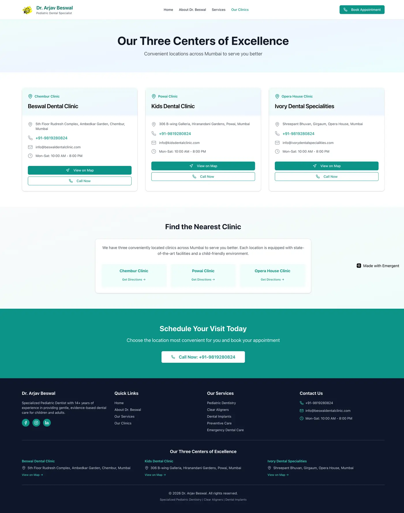 Dr. Arjav Beswal — Old Clinics page