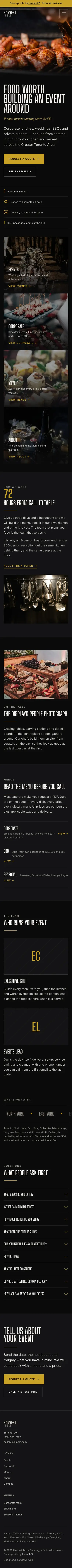 Harvest Table Catering website — mobile view
