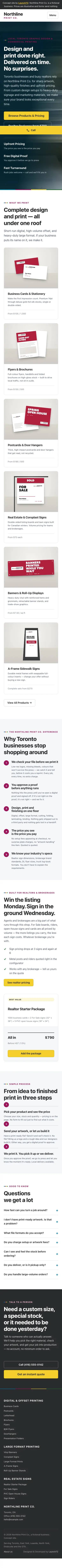 Northline Print Co. website — mobile view